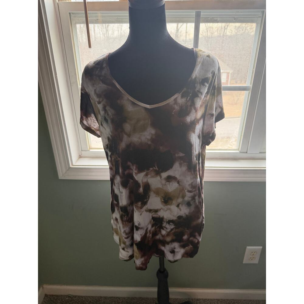 Vera Wang Simply Vera Brown Earth Tone Tie Dye Short Sleeve Top Women’s Large